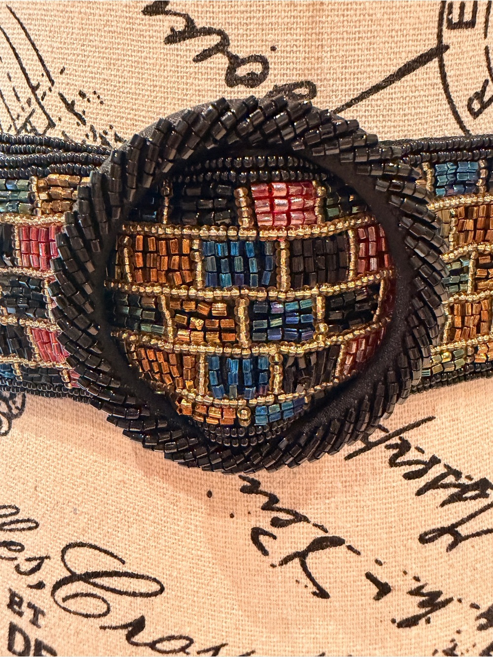 Beaded Multicolor Statement Belt with Black Buckle